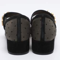 Pre Owned Dior Black Polka Dot Mesh and Suede Baby-D Mary Jane Pumps Size 38