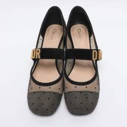 Pre Owned Dior Black Polka Dot Mesh and Suede Baby-D Mary Jane Pumps Size 38