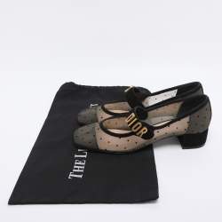 Pre Owned Dior Black Polka Dot Mesh and Suede Baby-D Mary Jane Pumps Size 38