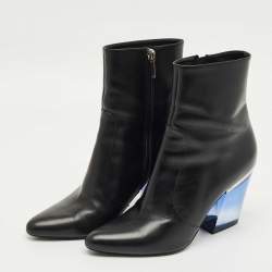 Pre Owned Dior Black Leather Clear Block Heel Mid Calf Boots Size 40