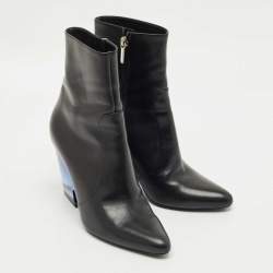 Pre Owned Dior Black Leather Clear Block Heel Mid Calf Boots Size 40