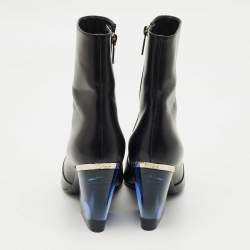 Pre Owned Dior Black Leather Clear Block Heel Mid Calf Boots Size 40