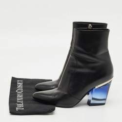 Pre Owned Dior Black Leather Clear Block Heel Mid Calf Boots Size 40