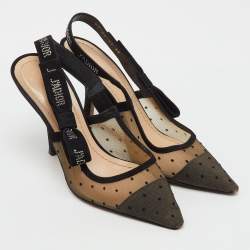 Pre Owned Dior Black Mesh and Suede J'Adior Slingback Pumps Size 38