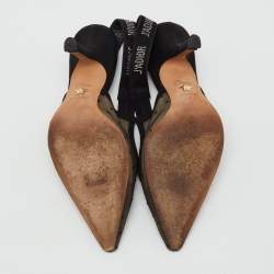Pre Owned Dior Black Mesh and Suede J'Adior Slingback Pumps Size 38