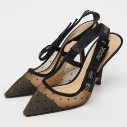 Pre Owned Dior Black Mesh and Suede J'Adior Slingback Pumps Size 38