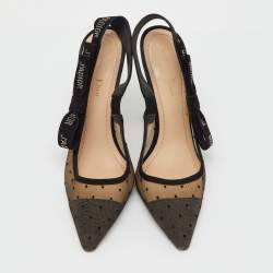 Pre Owned Dior Black Mesh and Suede J'Adior Slingback Pumps Size 38