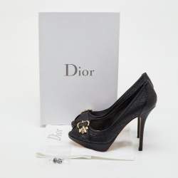 Pre Owned Dior Black Cannage Leather Bee Peep Toe Platform Pumps Size 37
