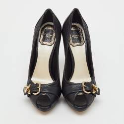 Pre Owned Dior Black Cannage Leather Bee Peep Toe Platform Pumps Size 37