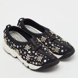 Pre Owned Dior Black Crystal Embellished Mesh Fusion Sneakers Size 38.5