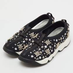 Pre Owned Dior Black Crystal Embellished Mesh Fusion Sneakers Size 38.5
