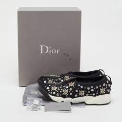 Pre Owned Dior Black Crystal Embellished Mesh Fusion Sneakers Size 38.5