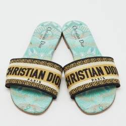 Pre Owned Dior Multicolor Embroidered Canvas Floral Dway Flat Slides Size 38