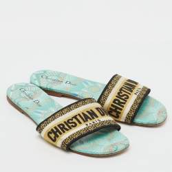 Pre Owned Dior Multicolor Embroidered Canvas Floral Dway Flat Slides Size 38
