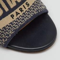 Pre Owned Dior Navy Blue Embroidered Canvas Dway Slide Sandals Size 38