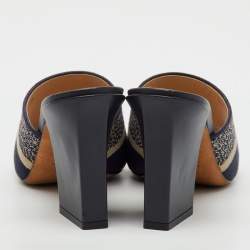 Pre Owned Dior Navy Blue Embroidered Canvas Dway Slide Sandals Size 38
