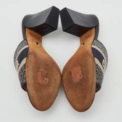 Pre Owned Dior Navy Blue Embroidered Canvas Dway Slide Sandals Size 38