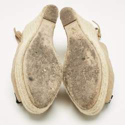 Pre Owned Dior Beige Cannage Leather Bow Slingback Wedge Pumps Size 38