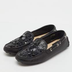 Pre Owned Dior Black Leather Flower Embellished Driving Loafers Size 38