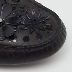 Pre Owned Dior Black Leather Flower Embellished Driving Loafers Size 38