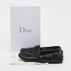 Pre Owned Dior Black Leather Flower Embellished Driving Loafers Size 38