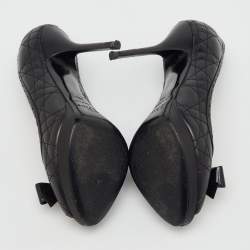Pre Owned Dior Black Quilted Cannage Leather and Patent Bow Detail Peep Toe Pumps Size 38.5