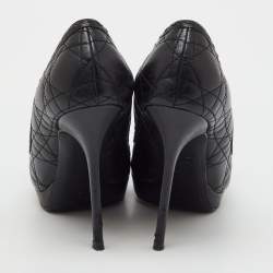 Pre Owned Dior Black Quilted Cannage Leather and Patent Bow Detail Peep Toe Pumps Size 38.5