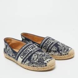 Pre Owned Dior Navy Blue/White Canvas Granville Espadrille Flats Size 40