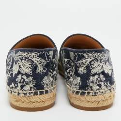 Pre Owned Dior Navy Blue/White Canvas Granville Espadrille Flats Size 40