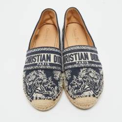 Pre Owned Dior Navy Blue/White Canvas Granville Espadrille Flats Size 40