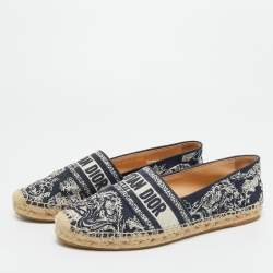 Pre Owned Dior Navy Blue/White Canvas Granville Espadrille Flats Size 40
