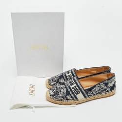 Pre Owned Dior Navy Blue/White Canvas Granville Espadrille Flats Size 40