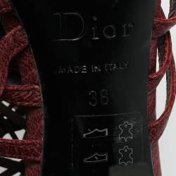 Pre Owned Dior Burgundy Leather and Suede Fringe Ankle Strap Sandals Size 38