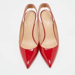 Pre Owned Dior Red Patent Leather Pointed Toe Slingback Pumps Size 40