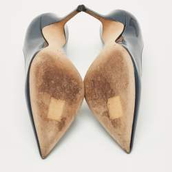 Pre Owned Dior Metallic Blue Patent Leather Cherie Pointed Toe Pumps Size 38.5