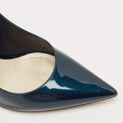 Pre Owned Dior Metallic Blue Patent Leather Cherie Pointed Toe Pumps Size 38.5