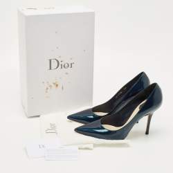 Pre Owned Dior Metallic Blue Patent Leather Cherie Pointed Toe Pumps Size 38.5