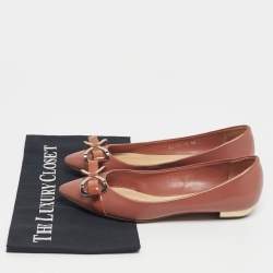 Pre Owned Dior Beige Patent Leather Bow Detail Pointed Toe Ballet Flats Size 36