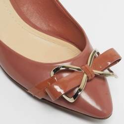 Pre Owned Dior Beige Patent Leather Bow Detail Pointed Toe Ballet Flats Size 36