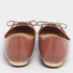 Pre Owned Dior Beige Patent Leather Bow Detail Pointed Toe Ballet Flats Size 36