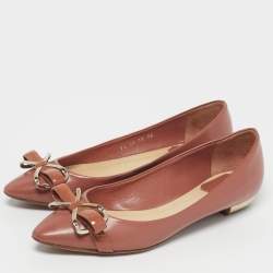 Pre Owned Dior Beige Patent Leather Bow Detail Pointed Toe Ballet Flats Size 36