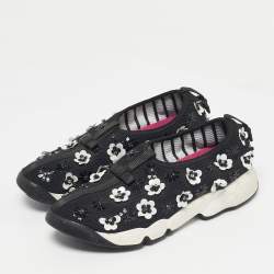 Pre Owned Dior Black Mesh Fusion Floral Embellished Sneakers Size 37