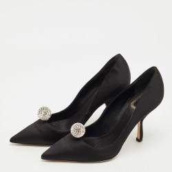 Pre Owned Dior Black Satin Comete Pointed Toe Pumps Size 37.5