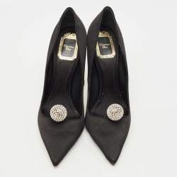 Pre Owned Dior Black Satin Comete Pointed Toe Pumps Size 37.5