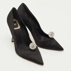 Pre Owned Dior Black Satin Comete Pointed Toe Pumps Size 37.5