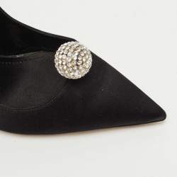 Pre Owned Dior Black Satin Comete Pointed Toe Pumps Size 37.5