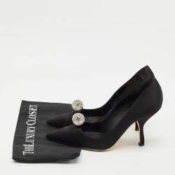 Pre Owned Dior Black Satin Comete Pointed Toe Pumps Size 37.5