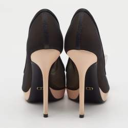 Pre Owned Dior Black/Light Pink Mesh and Satin Garden Flower Detail Peep Toe Pumps Size 38