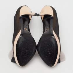 Pre Owned Dior Black/Light Pink Mesh and Satin Garden Flower Detail Peep Toe Pumps Size 38