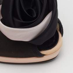 Pre Owned Dior Black/Light Pink Mesh and Satin Garden Flower Detail Peep Toe Pumps Size 38